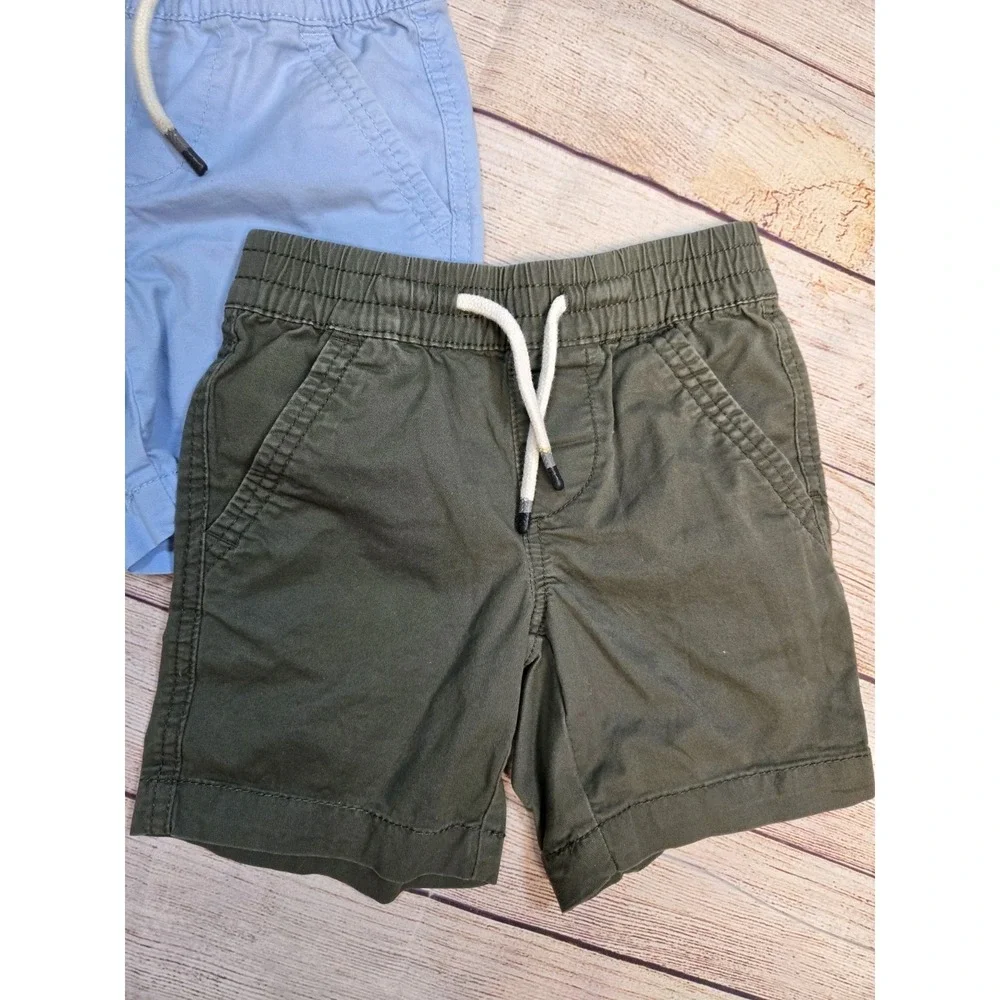 2 Pairs Members Mark Boys Woven Tie Shorts Olive and Blue Size 4/5 pull on